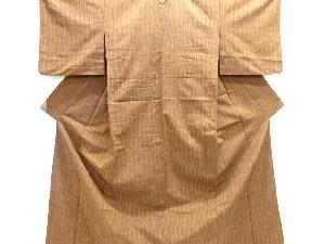 縞模様織出し手織り紬単衣着物